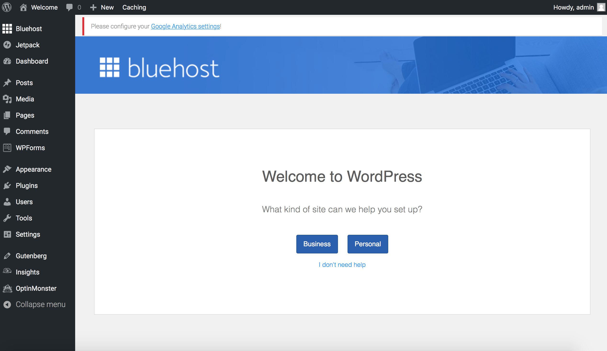 A screen like this will probably be what you first see. Select "Business." (unless you are running your blog strictly for personal updates).