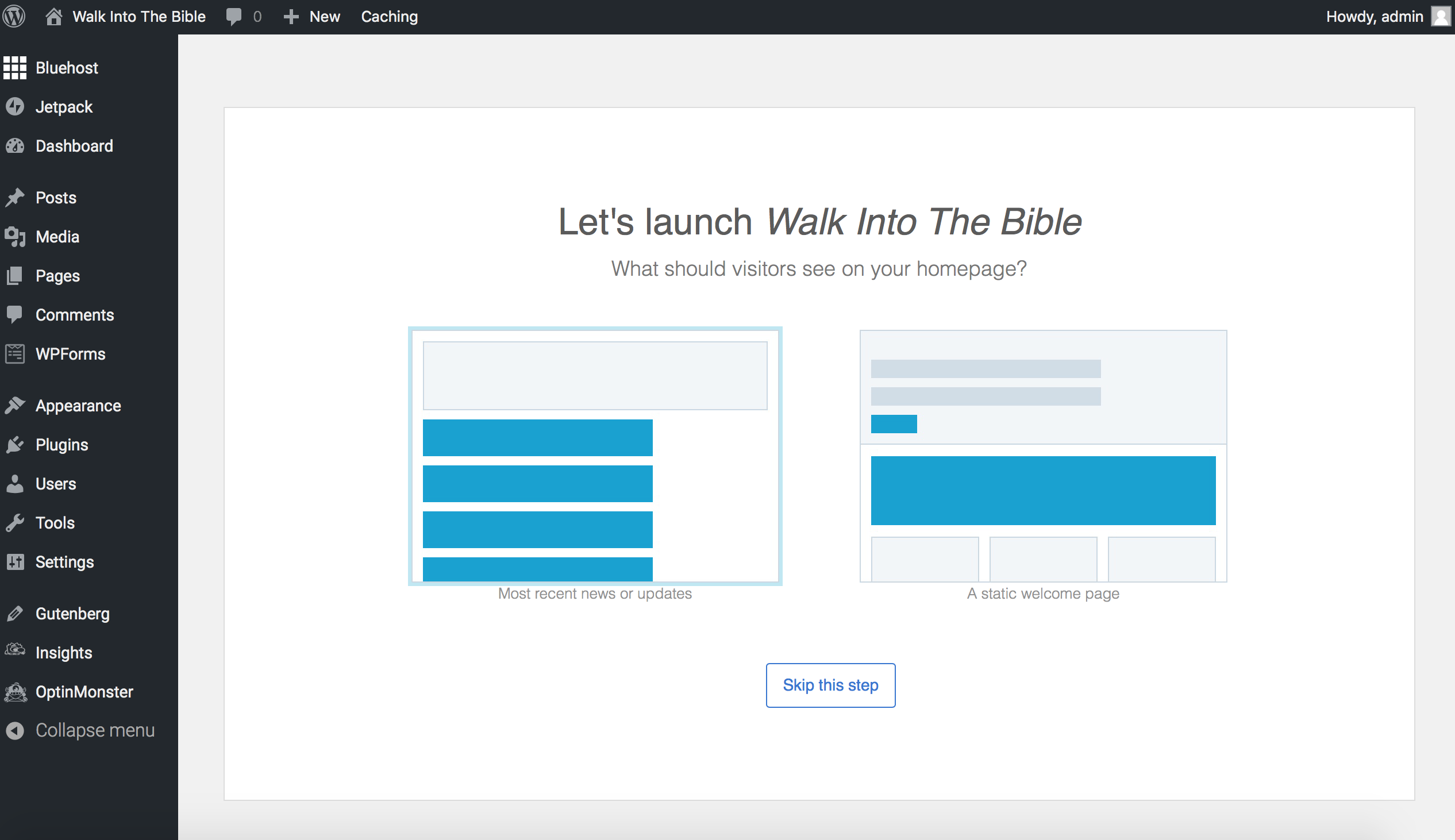 Suggestion: A static home page allows you to showcase your best content and change what you show readers. Choose that option.