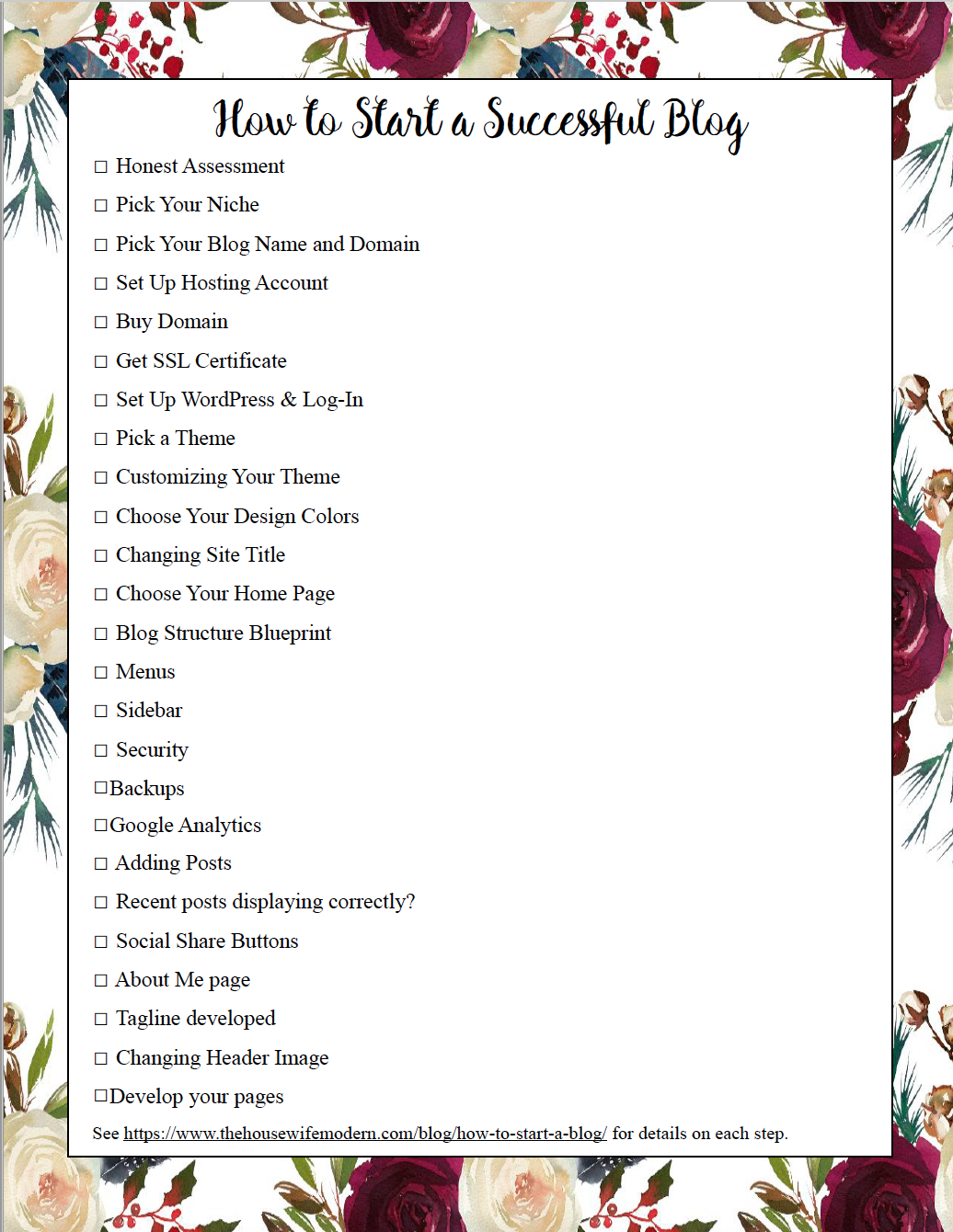 Start a Successful Blog Checklist How to Start a Successful Blog: A Detailed Guide on how to build a blog with free printable worksheets. Everything you need to know plus step-by-step photos.