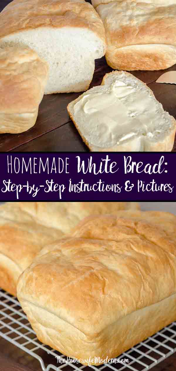 Perfect Traditional Homemade White Bread (and it works for sandwiches). Save money by making your own bread...and it tastes better! Step-by-step pictures and descriptions. #whitebread #bread #homemade