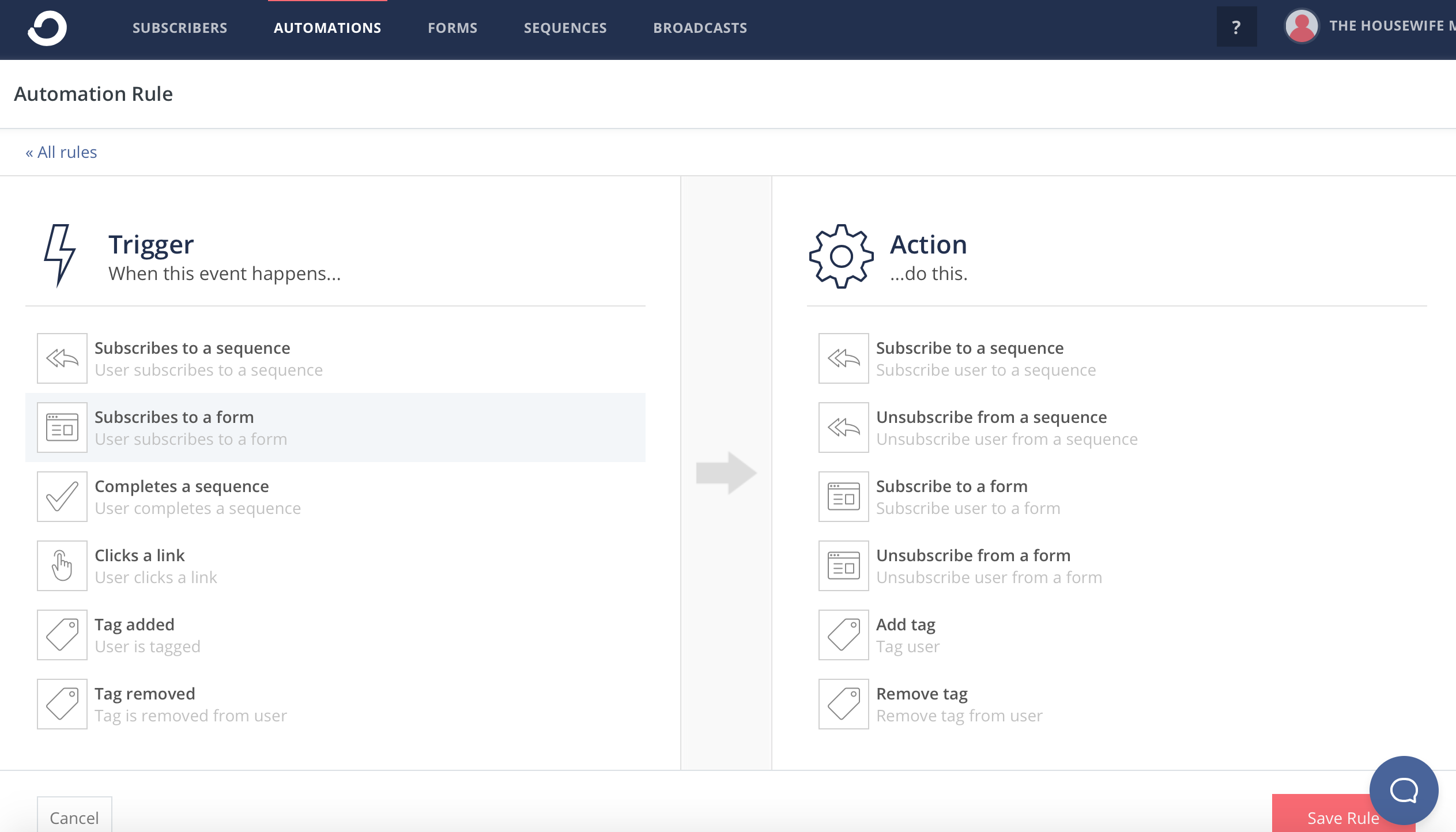 Under "Trigger", select "subscribes to a form". And under "Action" select "subscribe to a sequence."