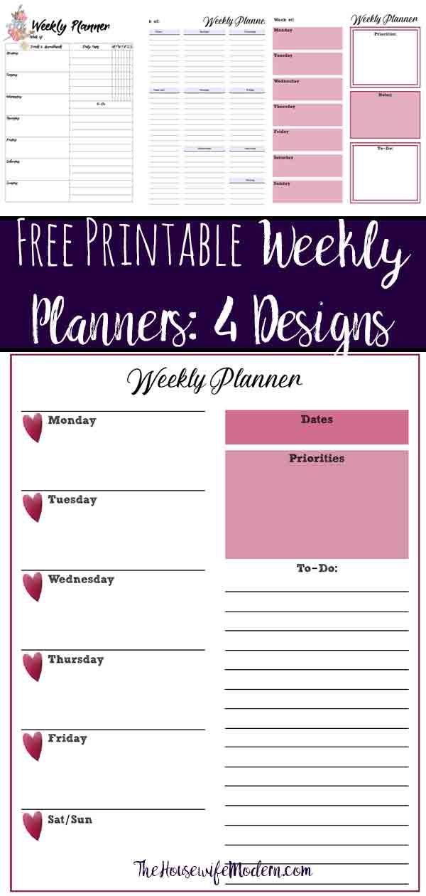 free printable weekly planners monday start