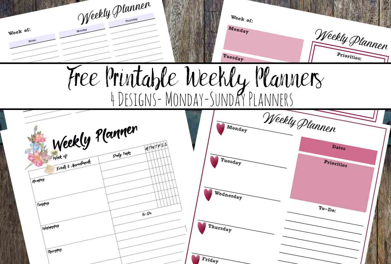 free printable weekly planners monday start