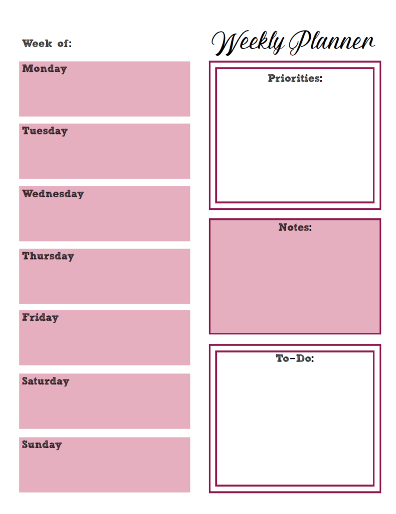 free printable weekly planners monday start
