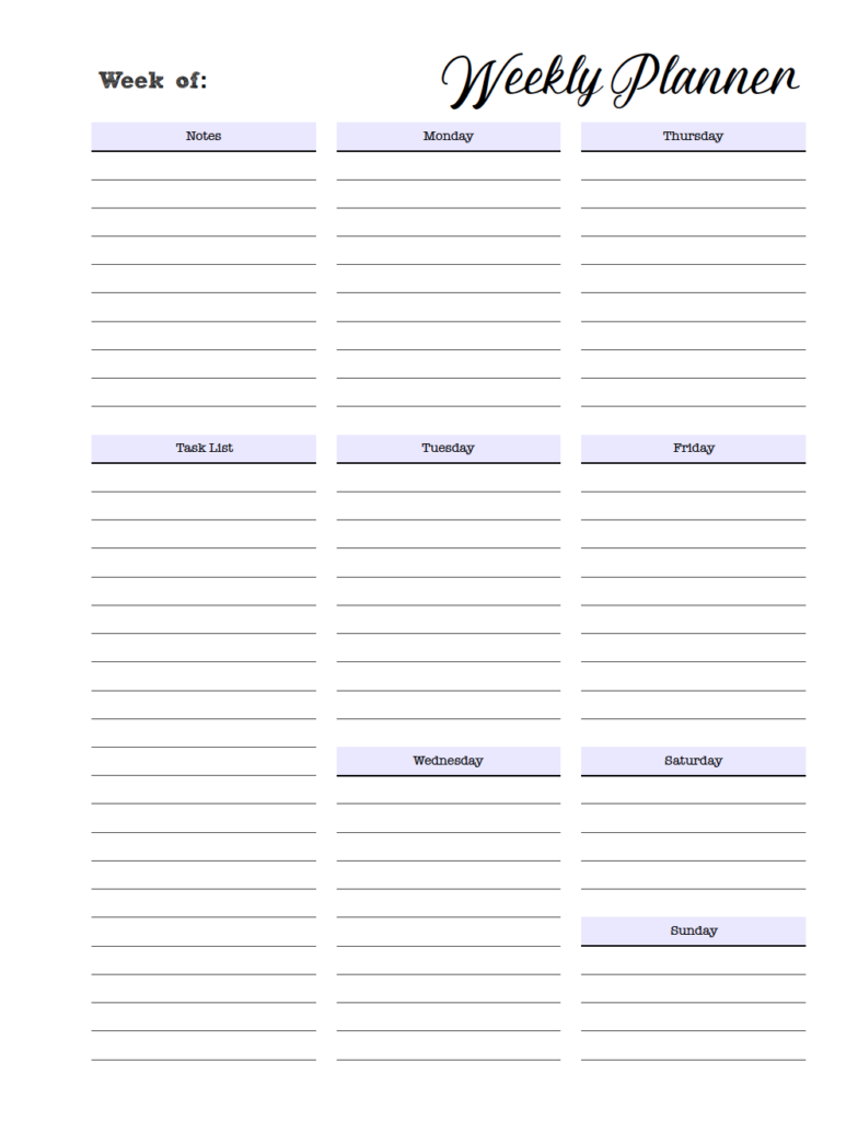 Free Printable Weekly Planners: Monday Start. 4 Designs. Monday to Sunday free printable weekly planners. #planner #planners #freeplanner #printable #freeprintable