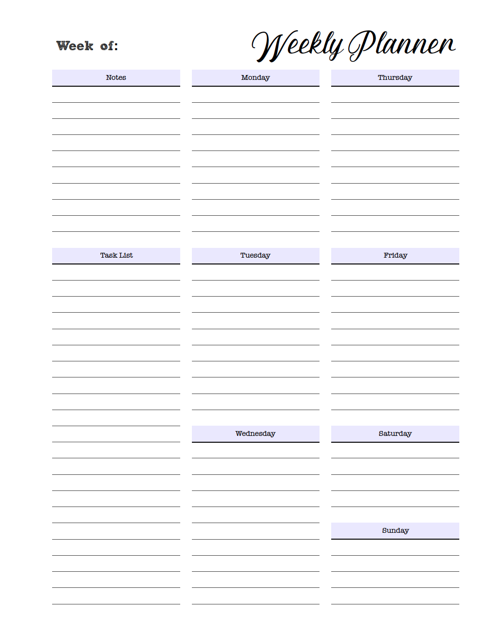 Weekly Planner Print Free