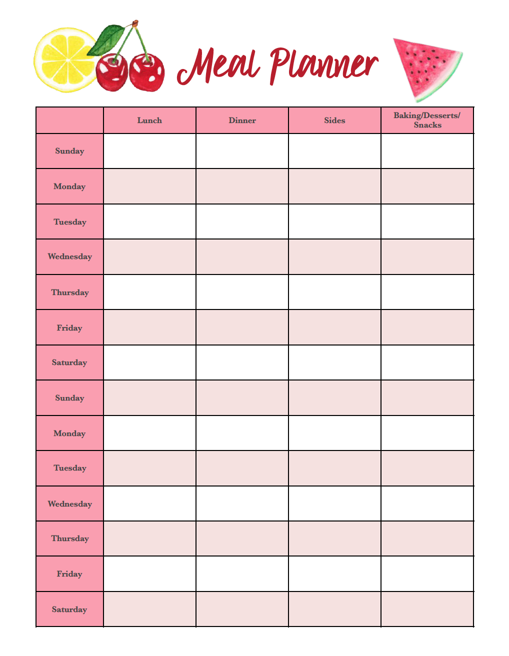 Free Monthly Meal Planner Printable