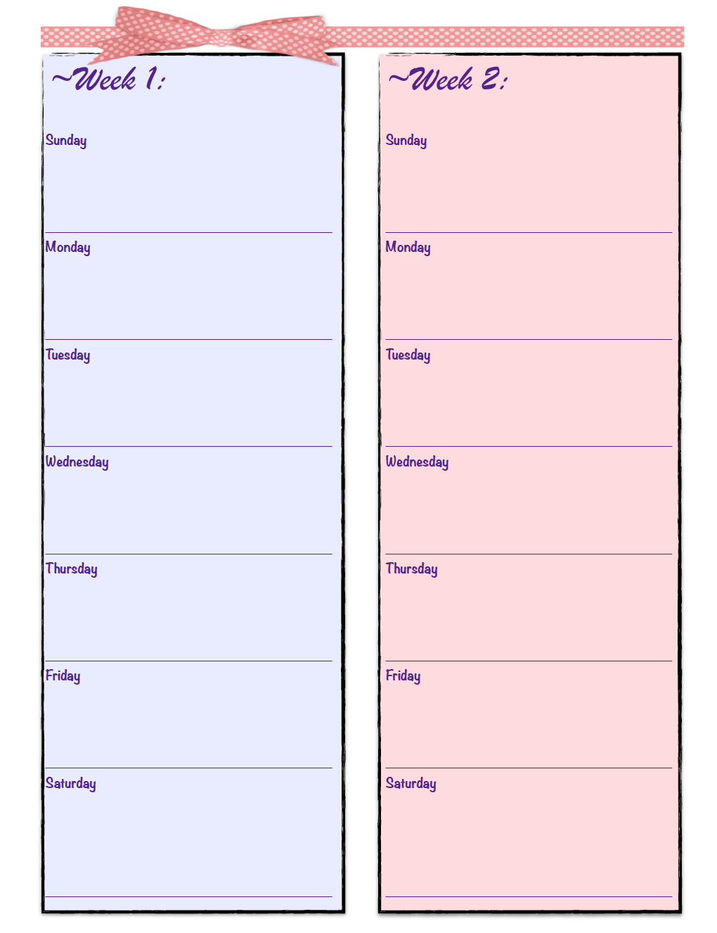 Printable 2 Week Menu Planner