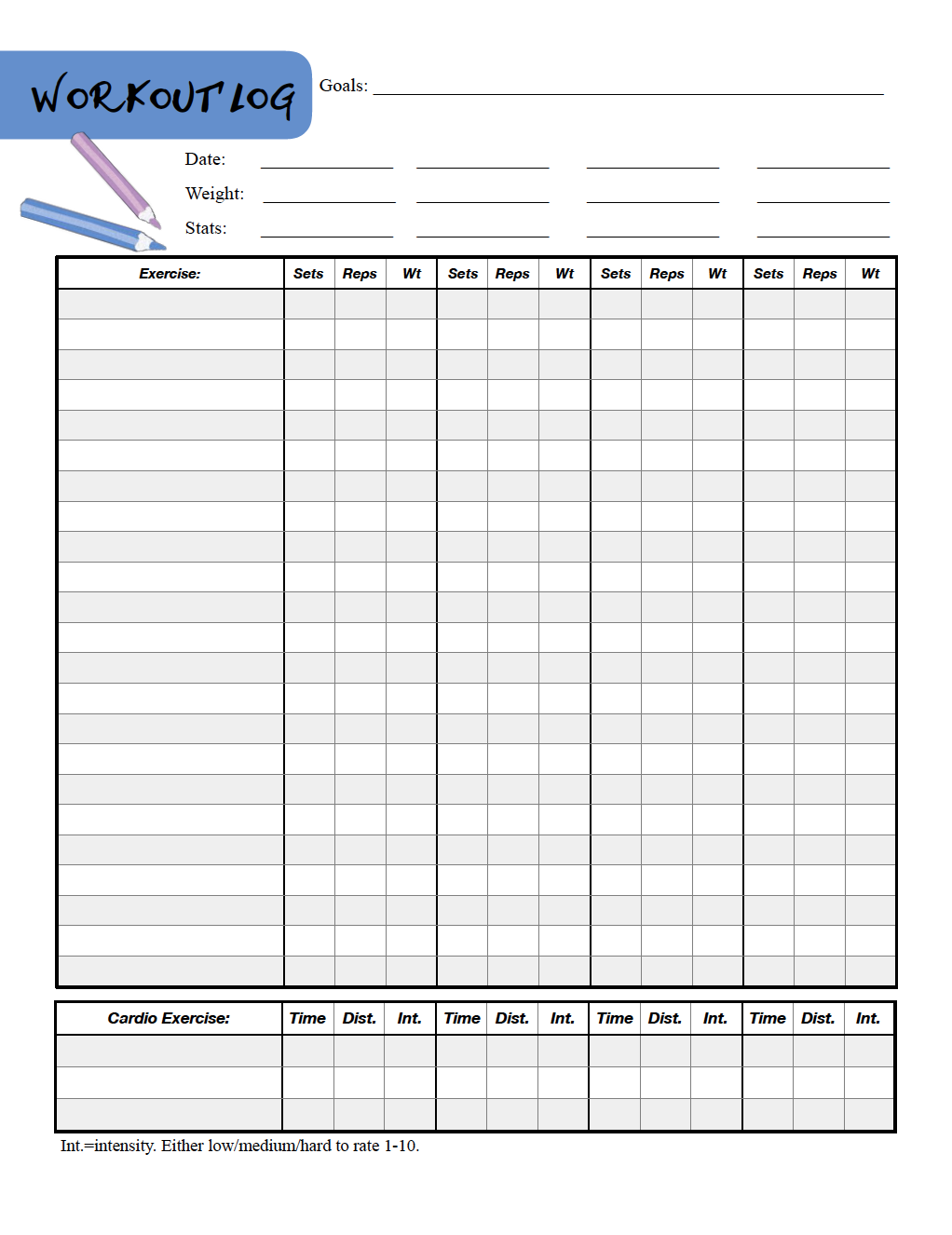 Free Printable Exercise Log Sheets