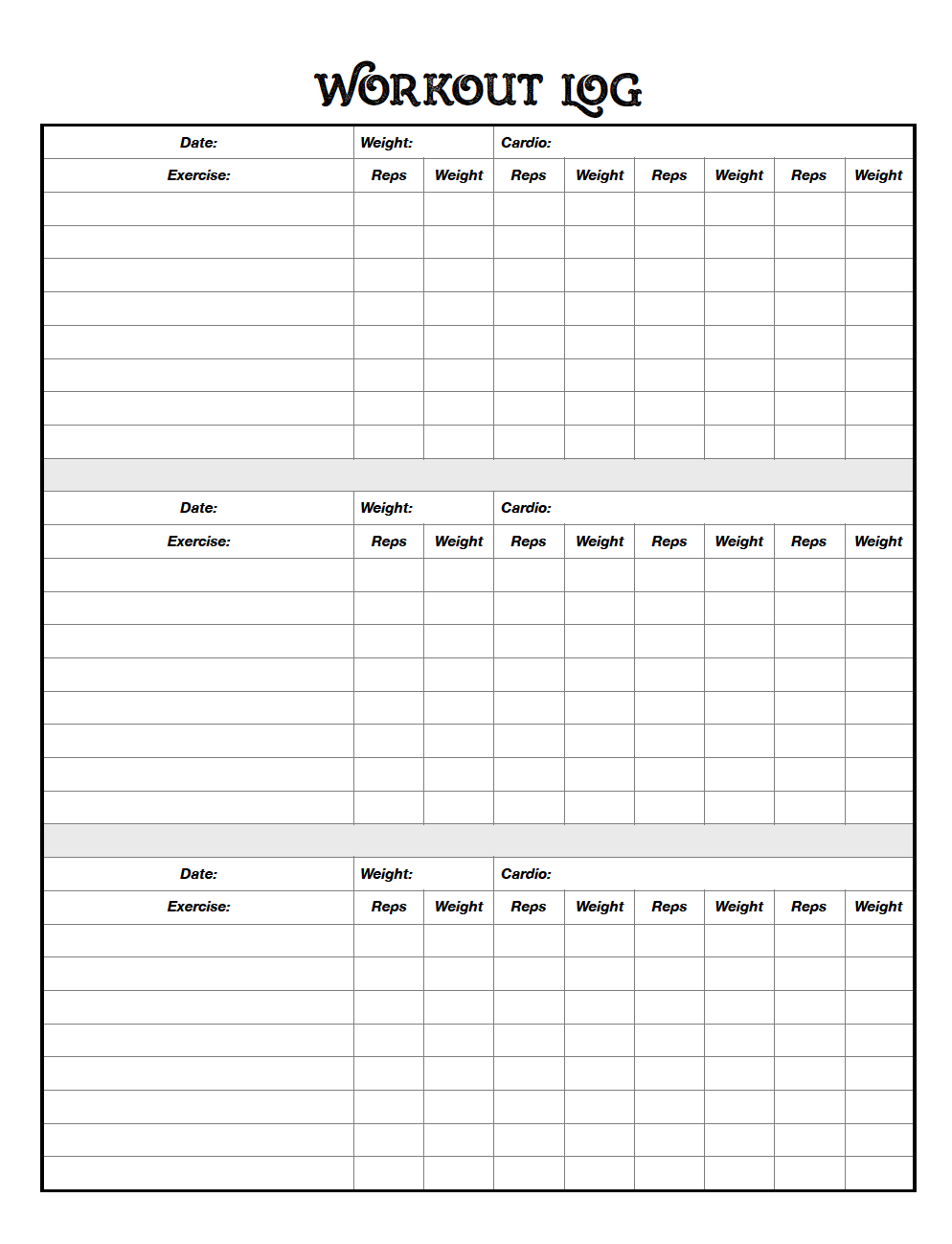  Printable cardio workout log for Burn Fat fast