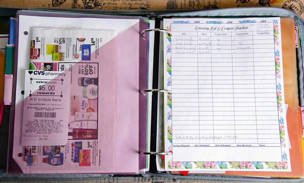 A glimpse into the drug store section. You can see the CVS circular, my CVS Extrabucks (need to use that!) and the price tracker that I'm using this week at the store.