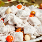 Close-up of Pumpkin Pie Spice Muddy Buddies. Cinnamon Toast Crunch, white chocolate, and pumpkin pie spice combine to make a delicious, easy, fall treat. #muddybuddies #puppychow #pumpkin #pumpkinspice #pumpkinpiespice