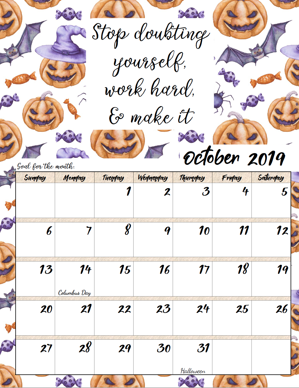 motivational quote calendar 2019