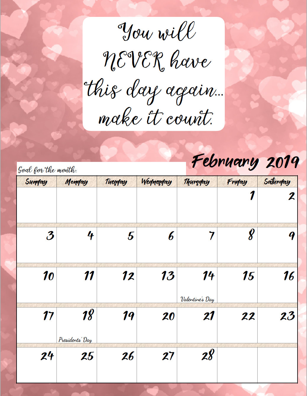 Free Printable 2019 Monthly Motivational Calendars