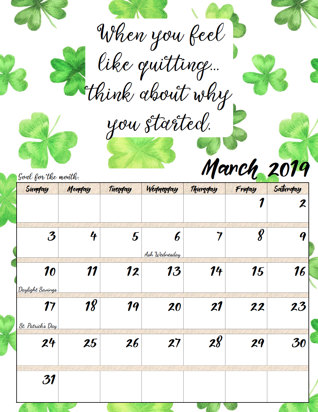 Free Printable 2019 Monthly Motivational Calendars Free Printable 2019 Monthly Motivational Calendars