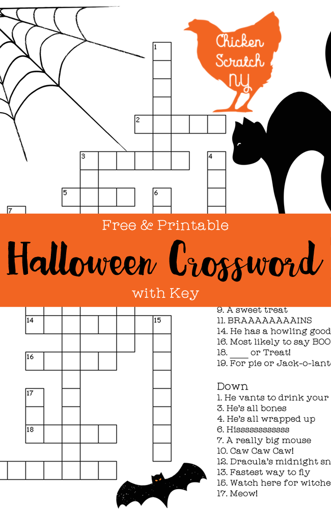 Printable-Halloween-Crosswo Free printable Halloween crossword. Part of Free Halloween Printables Round-up: Over 100 Free Printables.