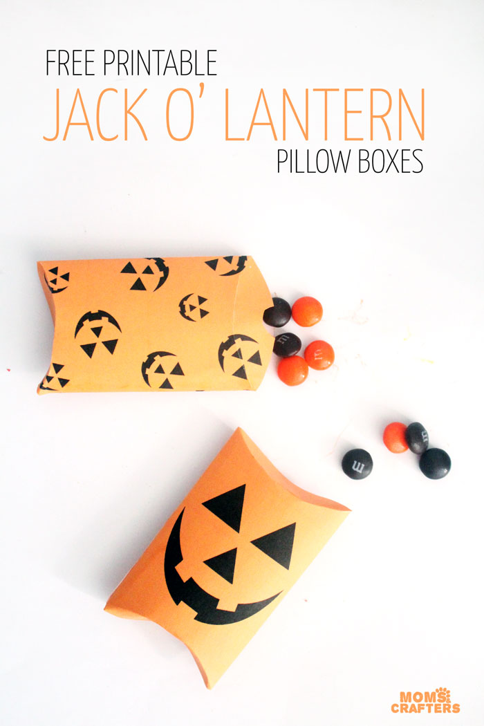 jack-o-lantern-pillow-box-v Free printable pillow boxes. Part of Free Halloween Printables Round-up: Over 100 Free Printables.