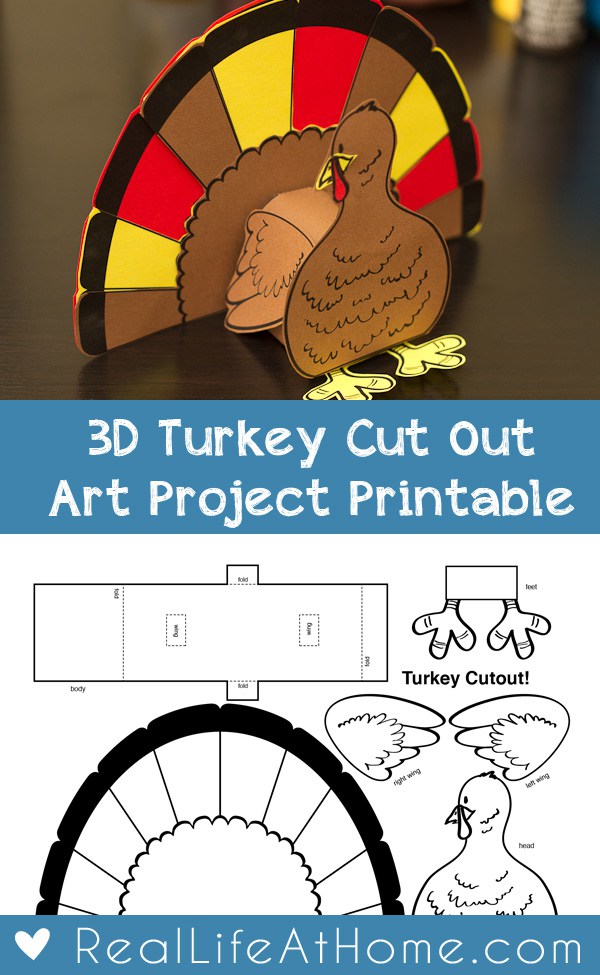 3D_Turkey_V 3D Turkey Cutout Art Project. Part of Free Thanksgiving Printables Round-Up. Over 50 free Thanksgiving printables including decor, planners, labels, food decoration, and more! #thanksgiving #free #printable #freeprintable #thanksgivingprintable