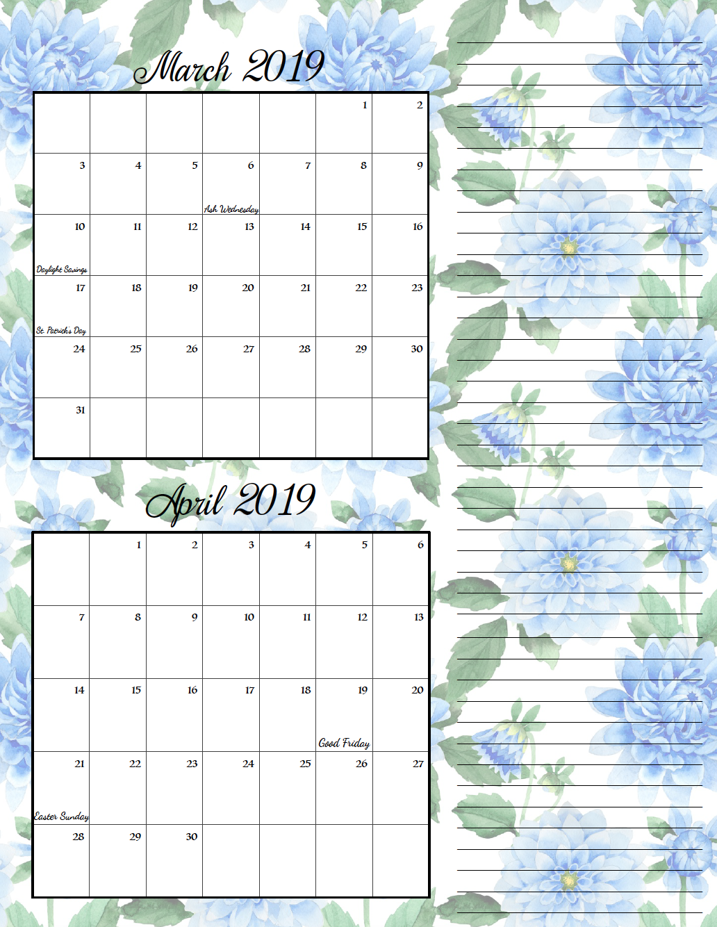 March/April. FREE Printable 2019 Bimonthly Calendars. Space for notes, holidays marked. 2 different designs! #free #freeprintable #printable #calendar #freecalendar #bimonthly #freeprintablecalendar