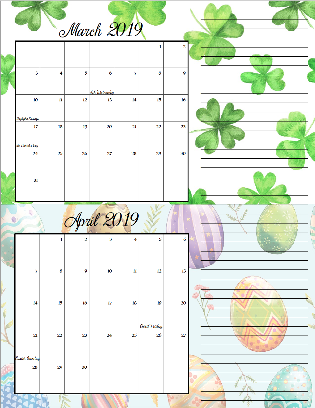 free printable 2019 bimonthly calendars 2 designs calendar march april 2019