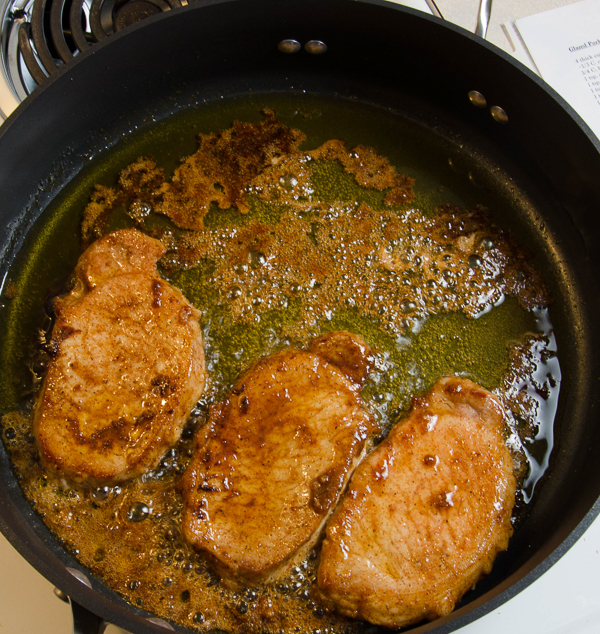 LR_Sweet & Spicy Pork Chops_prep-2 Cook approx. 3 minutes per side, until nicely browned, swirling pan/moving pork chops constantly. Add oil as needed to prevent burning.
