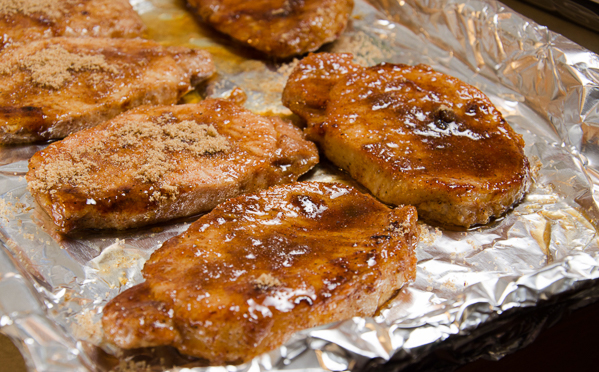LR_Sweet & Spicy Pork Chops_prep-3 Transfer to foil-lined baking pan. Sprinkle a little extra seasoning on and a bit of caramelized pan sauce.