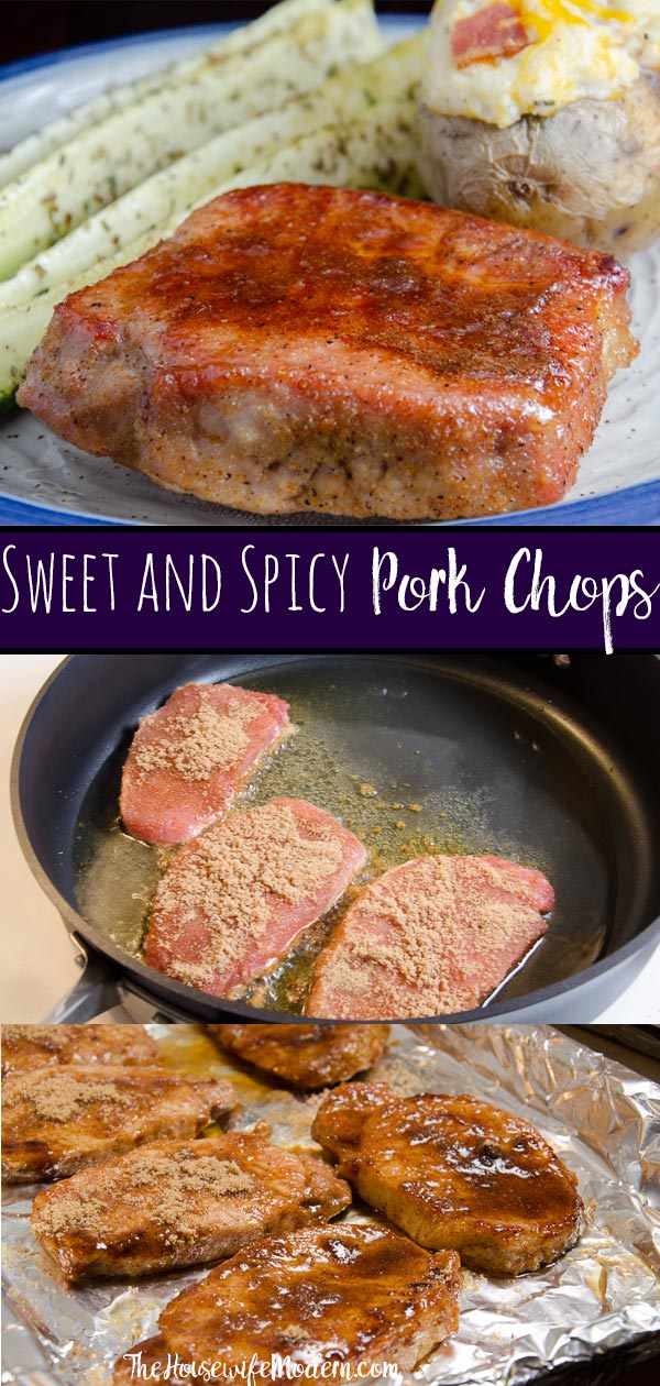 Pork Chops Sweeet & Spicy_pin Sweet and Spicy Pork Chops. Delicious, easy to make, quick, and cheap. The perfect “in a rush” easy dinner. #dinner #easydinner #pork #porkchops