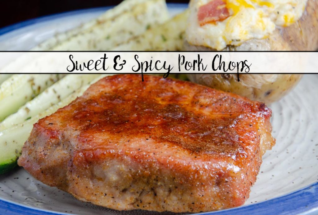 Sweet and Spicy Pork Chops. Delicious, easy to make, quick, and cheap. The perfect “in a rush” easy dinner.