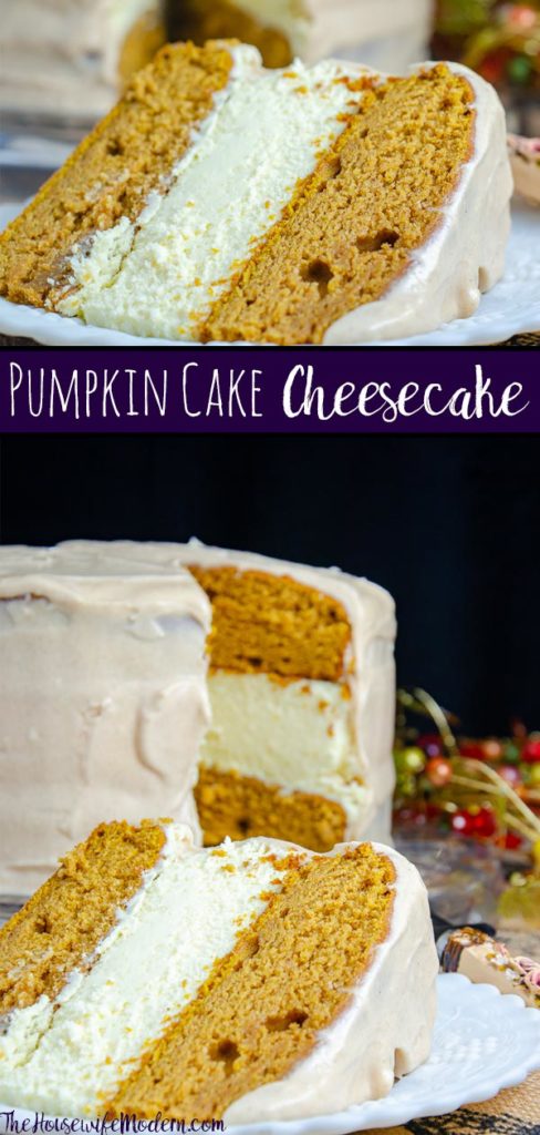 Pin image- long- of pumpkin cake cheesecake