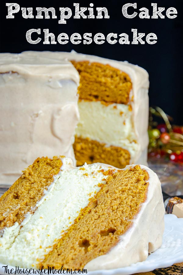 Pin image- short- of pumpkin cake cheesecake.