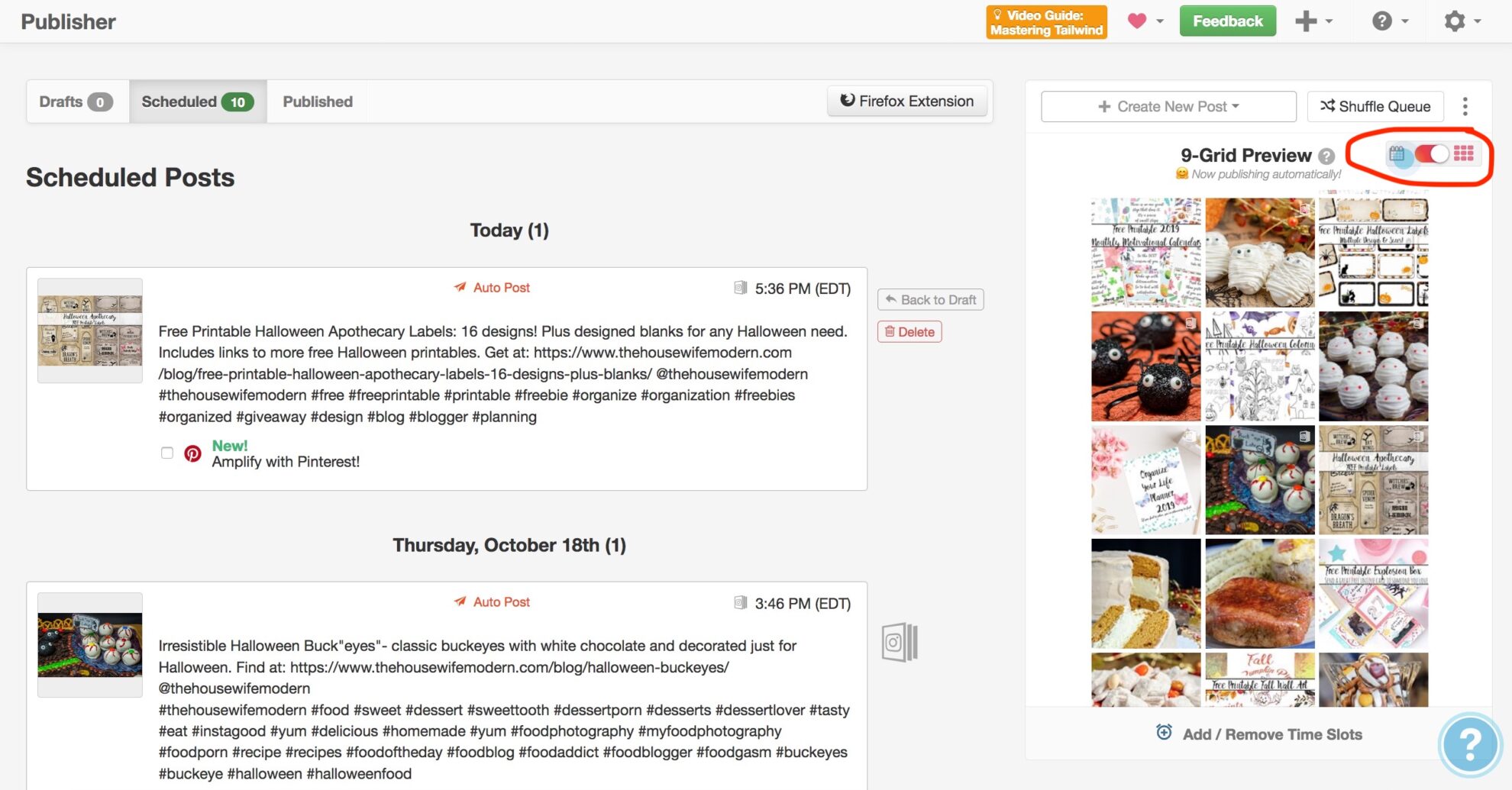 Just click on the button in the little red circle to see what your Instagram feed will look like!