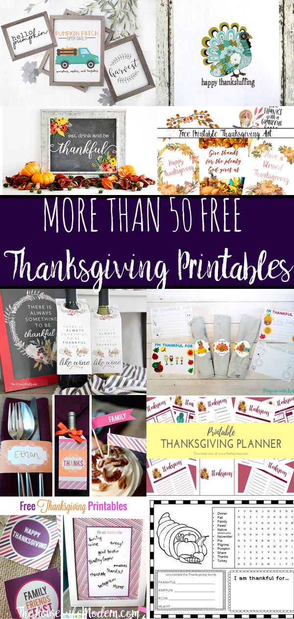 Free Thanksgiving Printables Round-Up. Over 50 free Thanksgiving printables including decor, planners, labels, food decoration, and more! #thanksgiving #free #printable #freeprintable #thanksgivingprintable