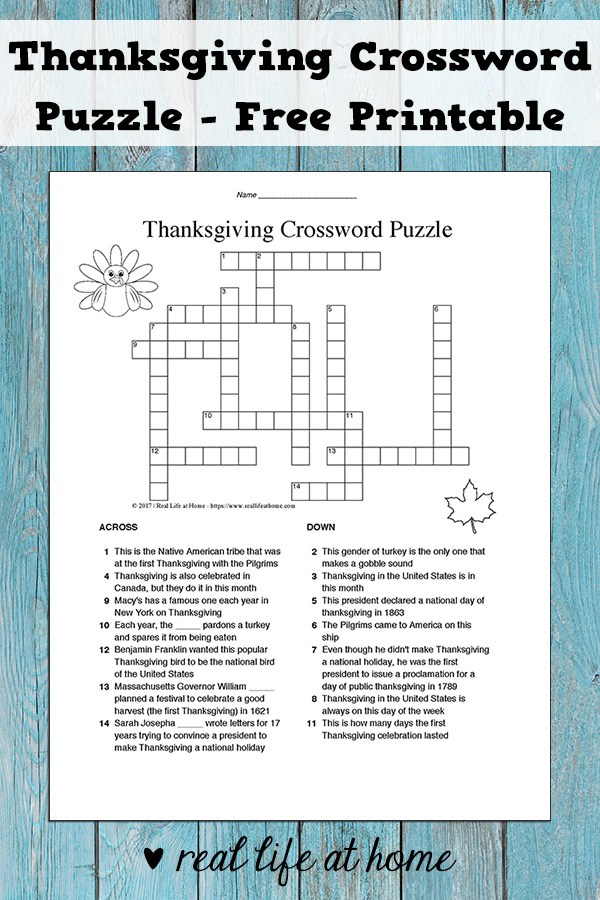 Thanksgiving Crossword Puzzle. Part of Free Thanksgiving Printables Round-Up. Over 50 free Thanksgiving printables including decor, planners, labels, food decoration, and more! #thanksgiving #free #printable #freeprintable #thanksgivingprintable