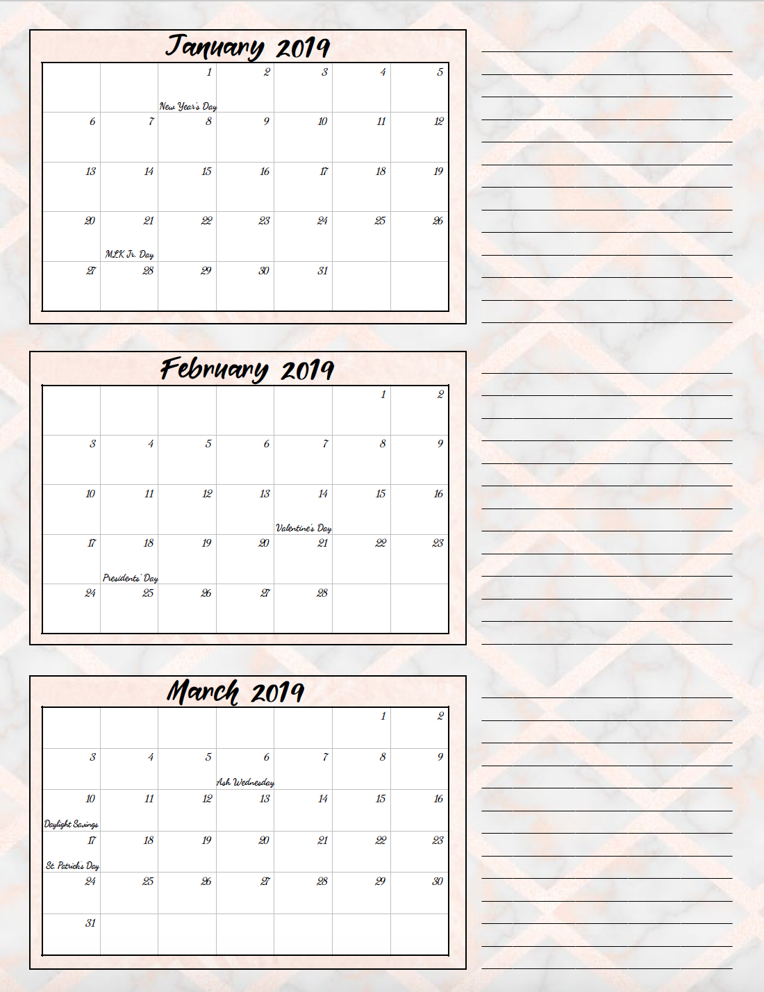 Free Printable 2019 Quarterly Calendars With Holidays 3