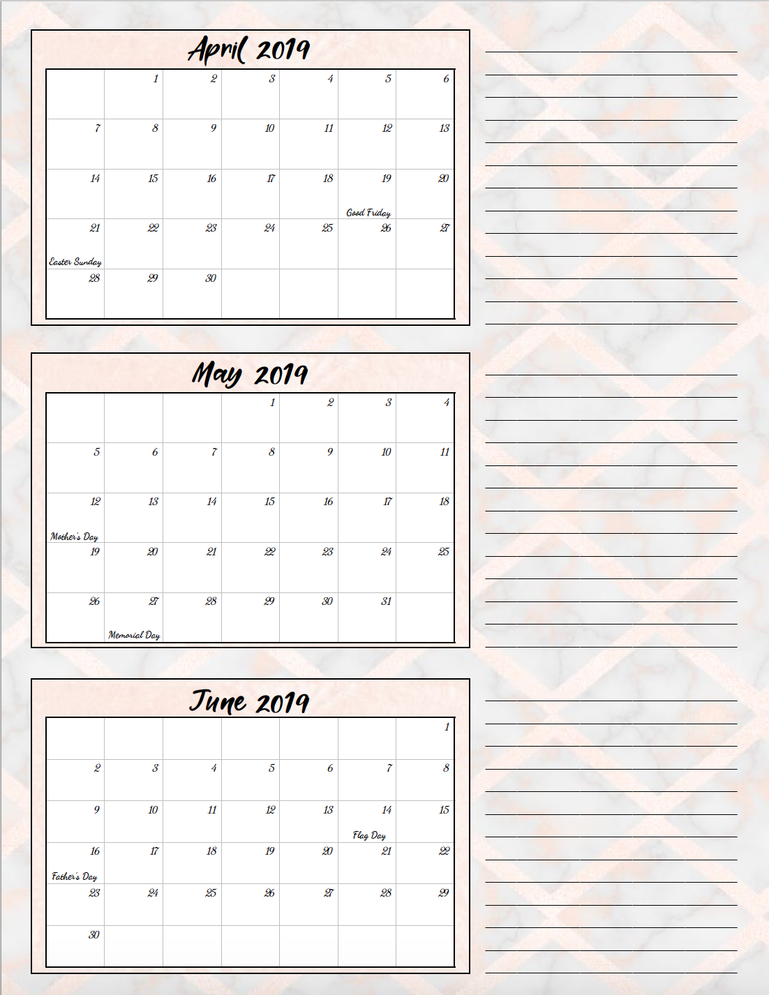 free printable 2019 quarterly calendars with holidays 3 printable quarterly calendar 2020