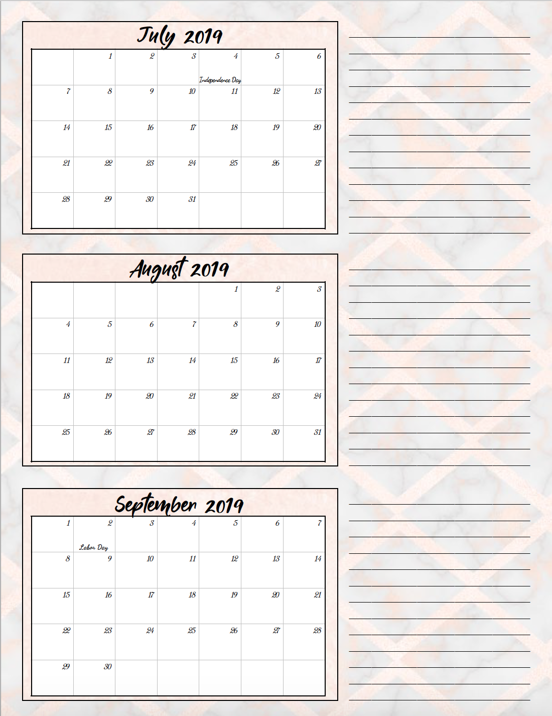 Free Printable 2019 Quarterly Calendars With Holidays 3