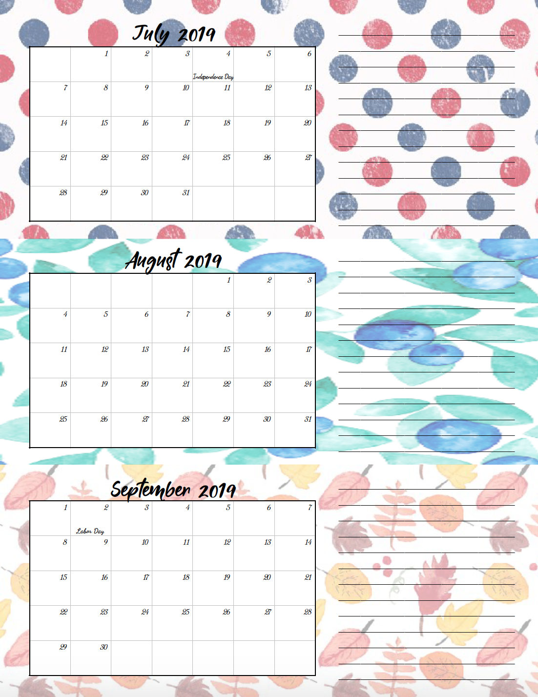 free printable 2019 quarterly calendars with holidays 3 printable quarterly calendar 2020