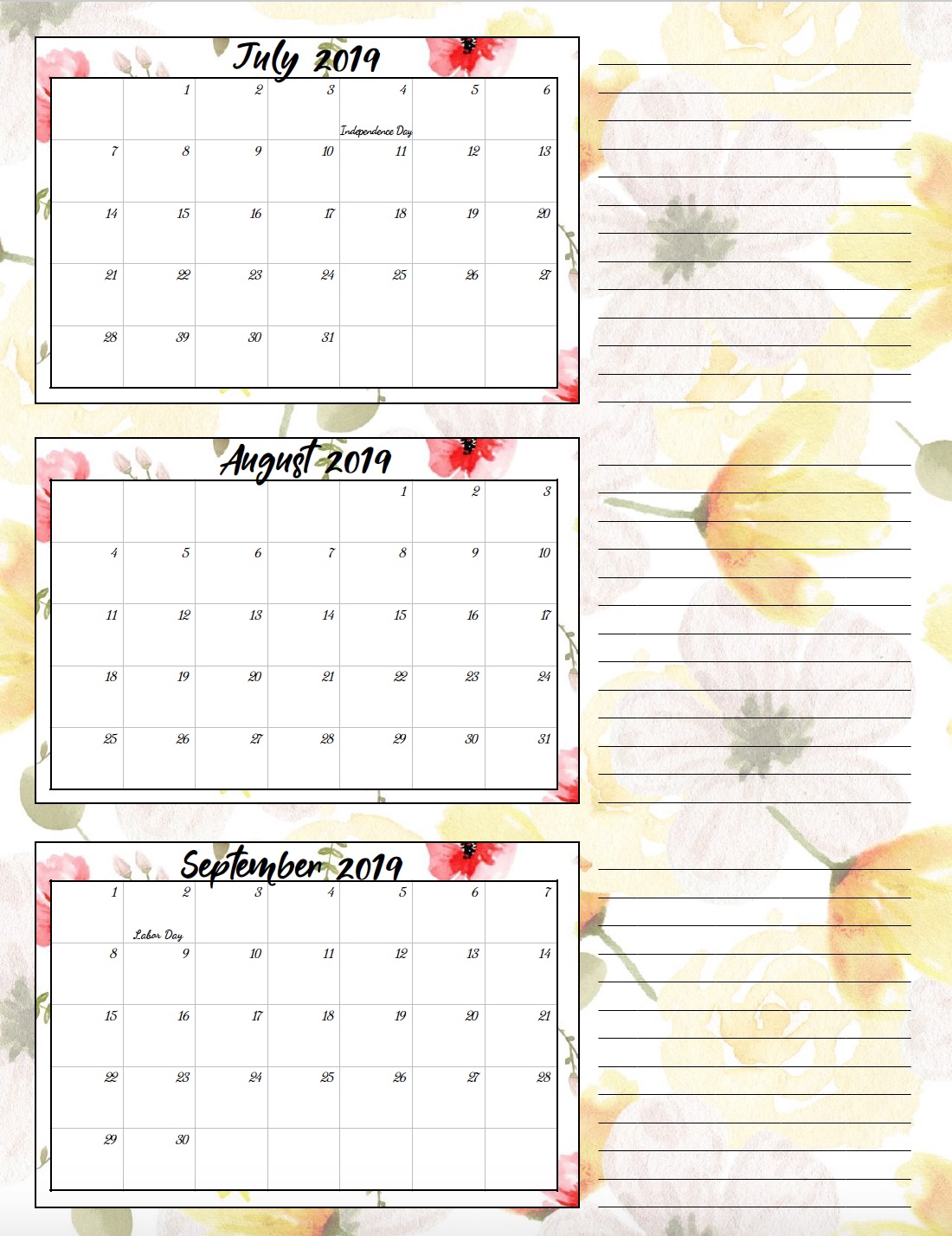 Free Printable 2019 Quarterly Calendars with Holidays: 3 ... Free Printable 2019 Quarterly Calendars with Holidays: 3 ...