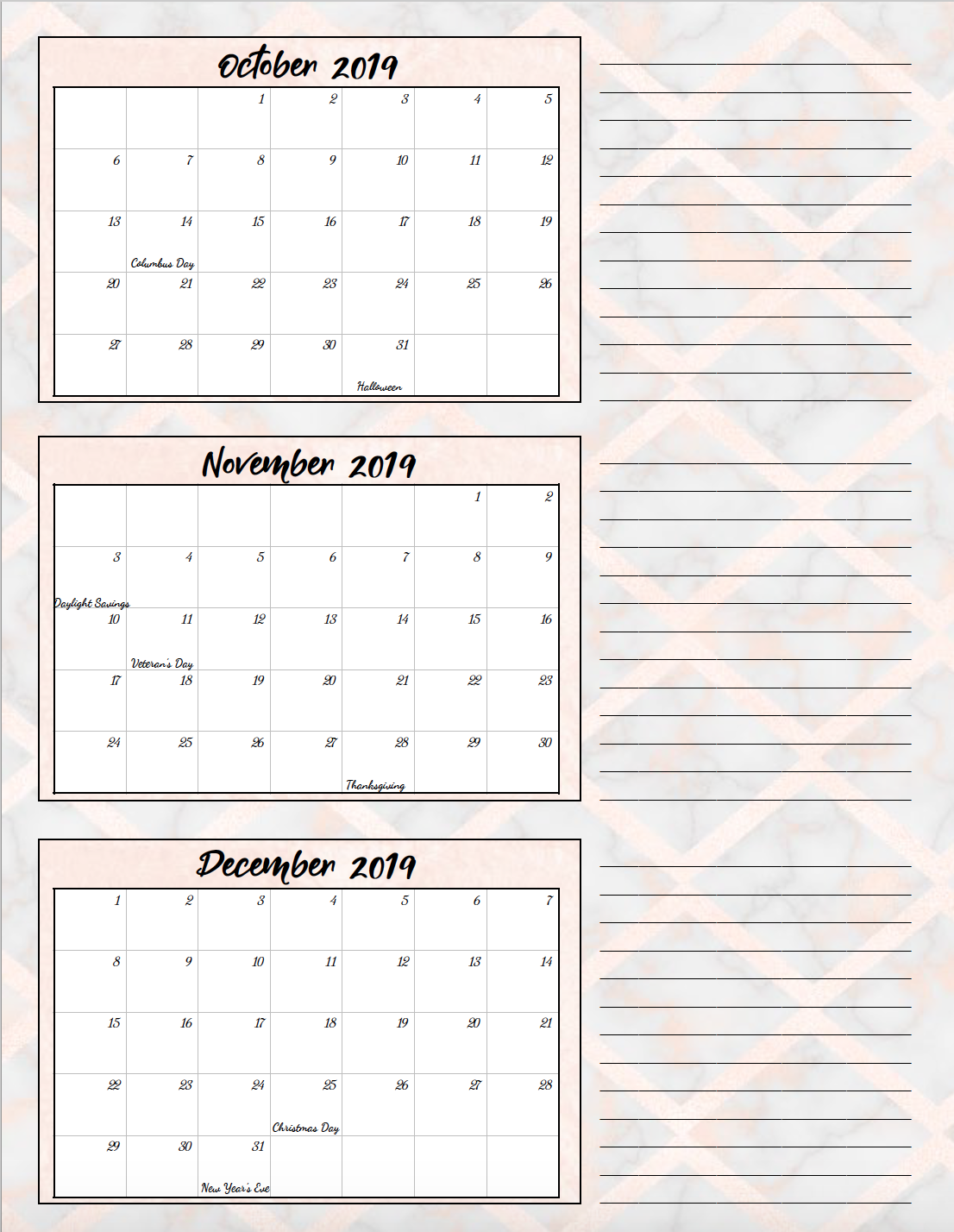 free printable 2019 quarterly calendars with holidays 3 printable quarterly calendar 2020