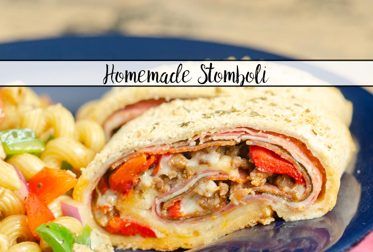 Homemade Stromboli- Like Your Favorite Pizzeria. Easy to make, loaded with 4 meats, 2 cheeses, & vegetables. Great for dinner or an appetizer.