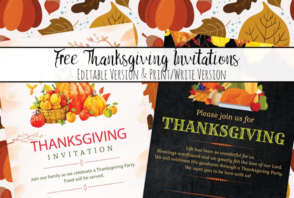 Free Printable Thanksgiving Invitations: 2 Beautiful Designs. Editable (in Photoshop) or print as is and write your personal details.