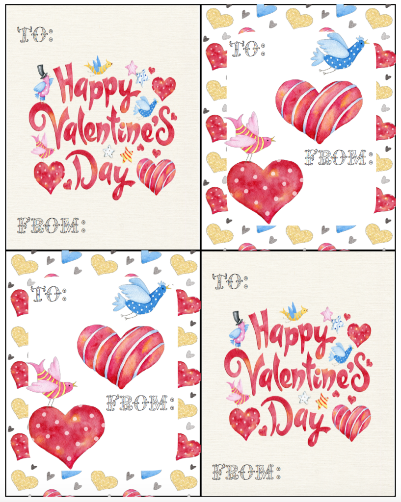 Free printable Valentine's Day cards for kids. 6 cute designs available so your kid can pick the perfect card for each person. Perfect for handing out in class. #valentine #valentines #valentinesday #card #free #printable #freeprintable #freeprintablevalentines