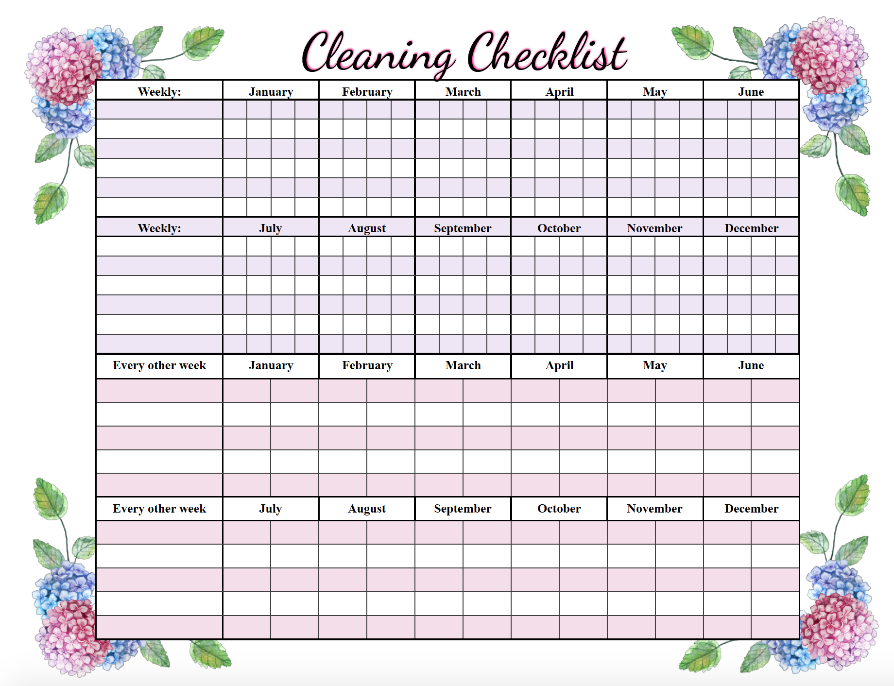 Free Printable Cleaning Checklists Weekly And Deep Cleaning Available