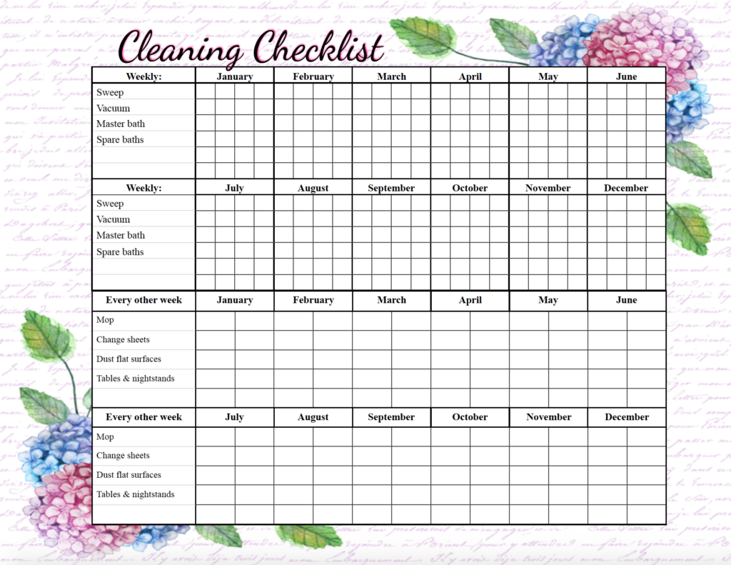 Free Printable Cleaning Checklists Weekly and DeepCleaning Available
