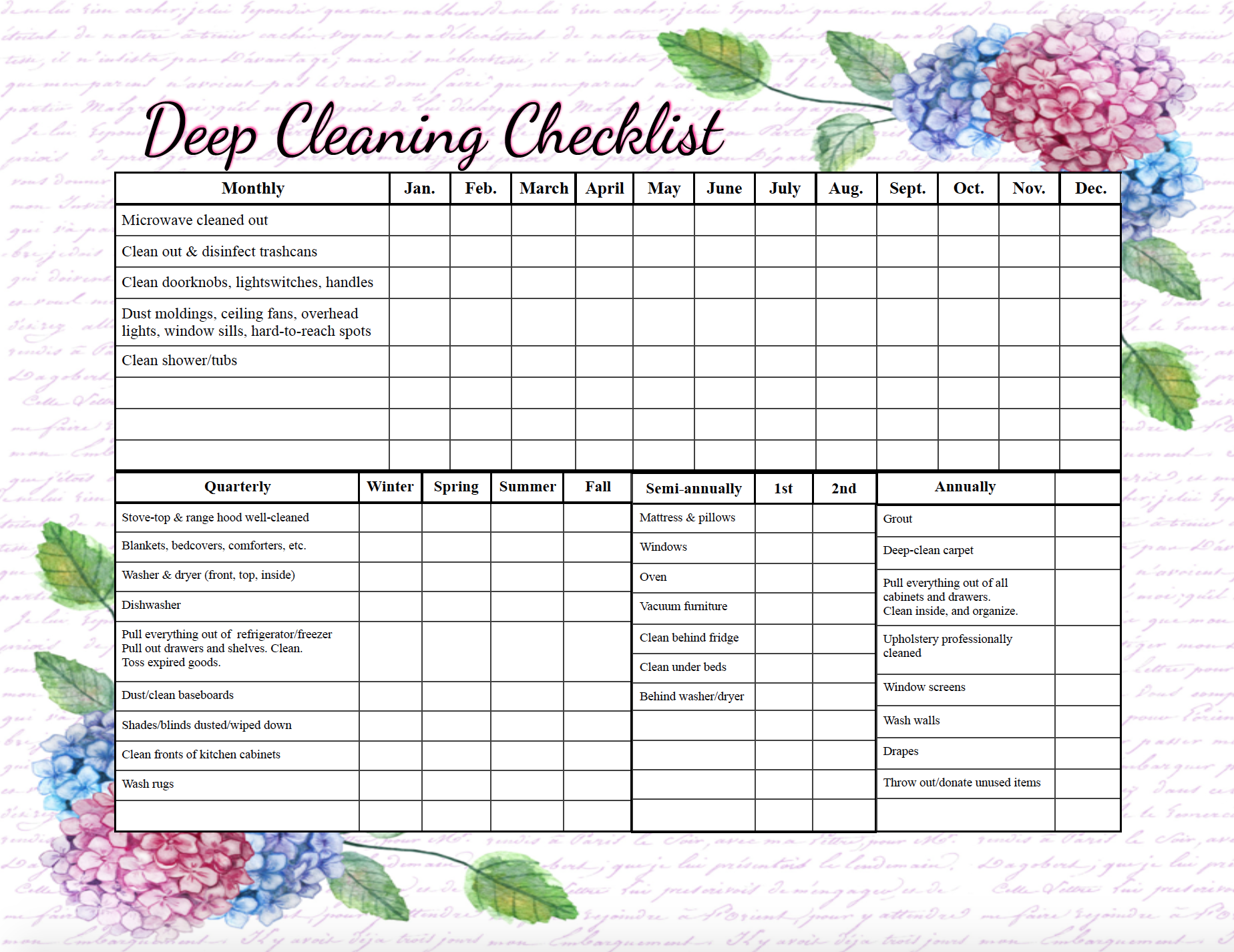 Free Printable Cleaning Checklists Weekly And Deep Cleaning Available