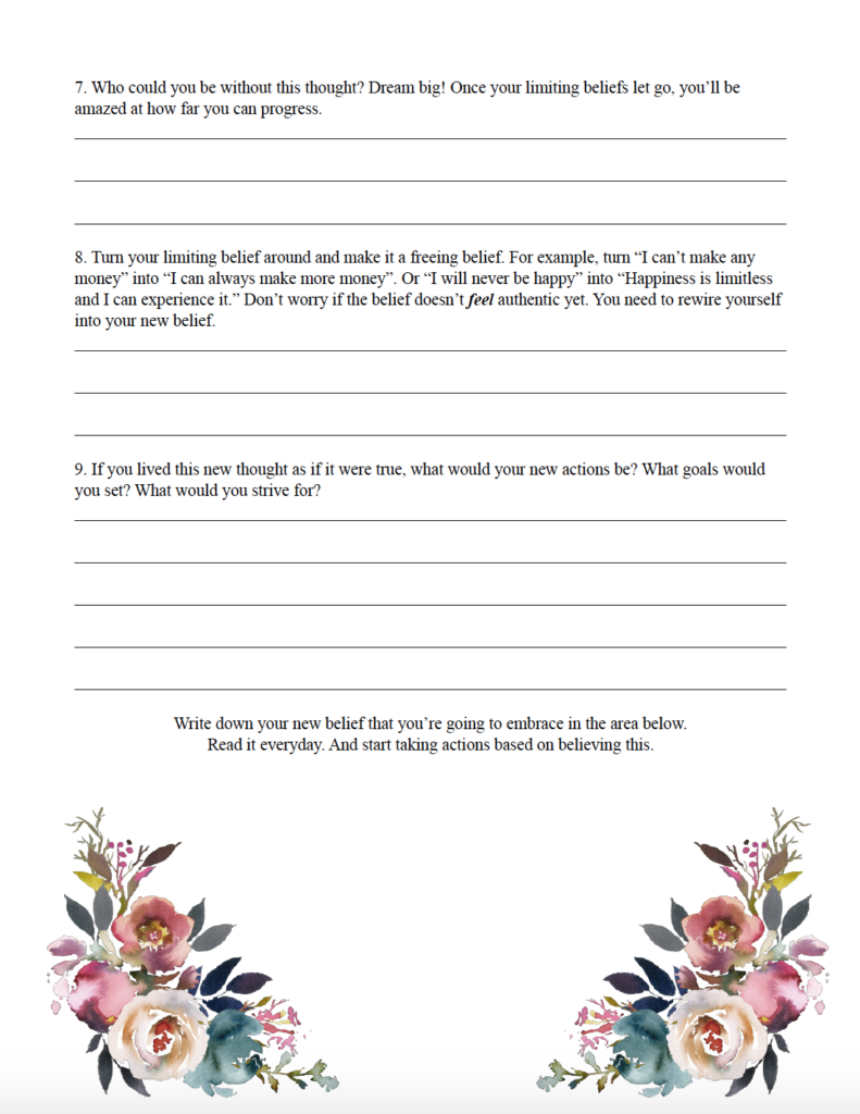 Limiting beliefs worksheet. What Everyone Ought to Know About Success. 10 Steps to Be More Persistent. Action steps you can take to reach your goals and be successful.