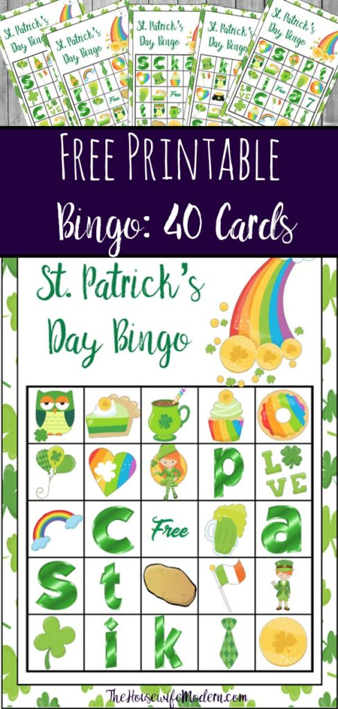 Free Printable St. Patrick’s Day Bingo. Plus an optional twist on how to play “Lucky Bingo”. 40 cards…enough for an entire class or changing cards. #bingo #free #printable #freeprintable #stpat #stpatrick