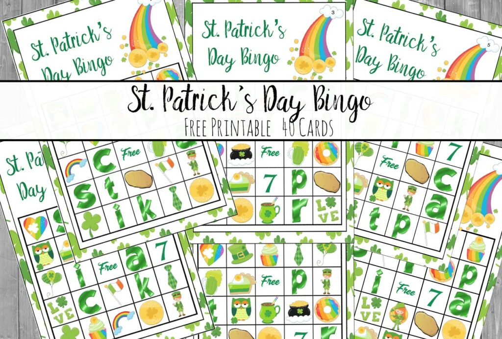 Free Printable St. Patrick’s Day Bingo. Plus an optional twist on how to play “Lucky Bingo”. 40 cards…enough for an entire class or changing cards.