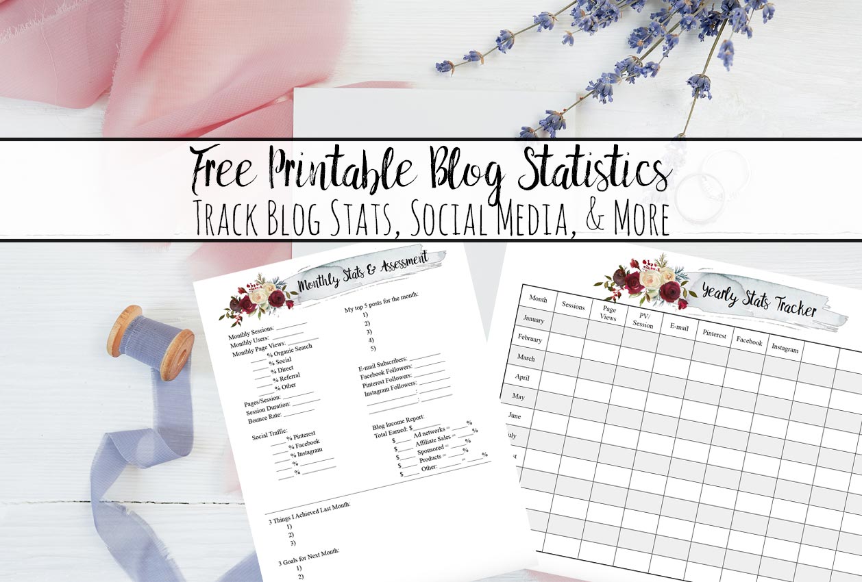 Free Printable Blog and Social Media Statistics Trackers. Two different trackers allow you to do monthly assessments as well as look at your year at a glance.