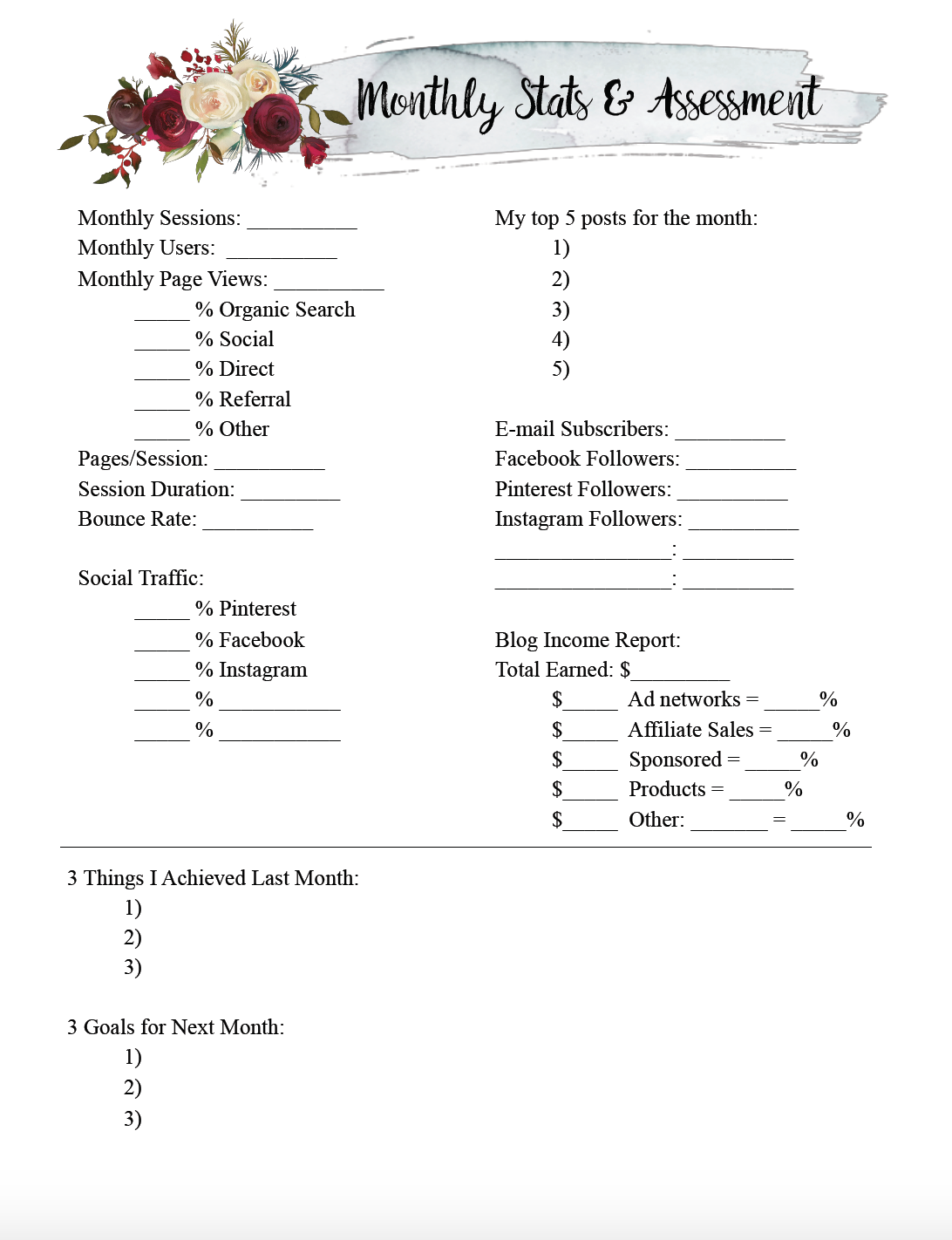 Self-Assessment_png Monthly Blog Statistics and monthly assessment. Free Printable Blog and Social Media Statistics Trackers. Two different trackers allow you to do monthly assessments as well as look at your year at a glance. #blog #blogging #free #printable #freeprintable #blogstats
